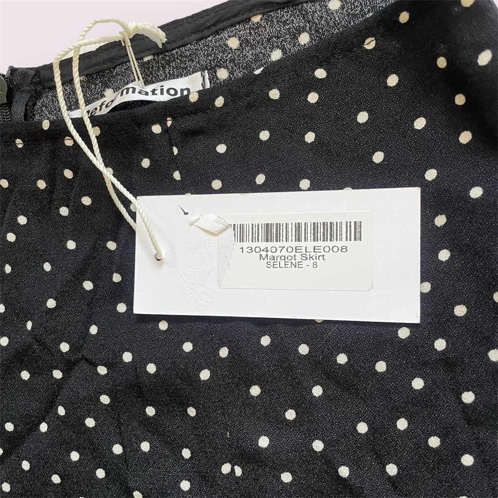 NWT Reformation Margot Selene Skirt Black w/ White Polka Dots | Size 8 - Picture 3 of 6
